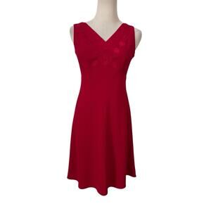 Vtg‎ 90s Petite Sophisticate Red Sleeveless Red Dress Embroidered Floral Sz 2